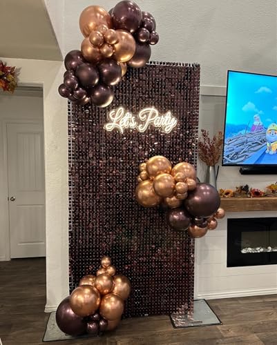 Image of COKAOBE Dark Brown Shimmer Wall Backdrop, 24PCS Square Sequin Shimmer Backdrop Panel, Photo Backdrops for Birthday, Anniversary, Wedding, Graduation & Bachelorette Party Decoration
