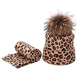 Mütze Beanie Hut Kappe Cap Winter Frauen Pompon Mütze Hut Schal Set Leopard Sexy Outdoor Warme mütze Schal Hecken Kappen Für Weibliche Mädchen V.