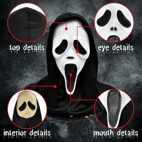 Oimaik Halloween Horror Scream Mask, Ghost Face Mask, Horrible Skull Latex Full Head Mask for Children and Adults, Halloween Party Costume Cosplay Suitable for Haunted Houses - Image 5