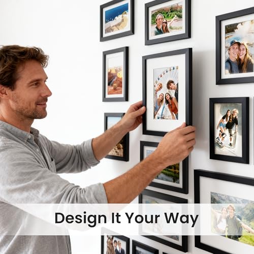 Image of upsimples Picture Frames set of 19, Including 8x10, 5x7, 4x6 Black Frame | Multi Picture Frames Collage Wall Decor, Gallery Wall Frame Set, Gift For Christmas, Mothers' day, Wedding, Dorm, Living Room