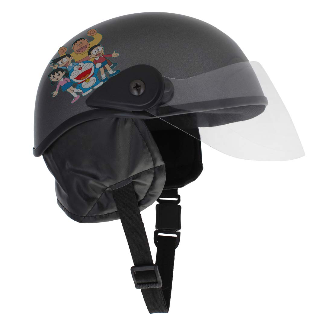 doraemon helmet motorcycle Sage Square Junior Adjustable Kids for Safety and Comfort (3-12 Years) (Grey Glossy) Car & Motorbike Bell Skate Helmet Adventure Model:B1-22AhBty（only Battery）