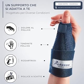 Actesso Tutore Pollice Neoprene - Sollievo Mirato per Dolore, De Quervain, Tendinite, Rizoartrosi, Distorsioni | Supporto Stabilizzante per Pollice e Polso, Uso Giorno e Notte (Mano, Destro, Blu)