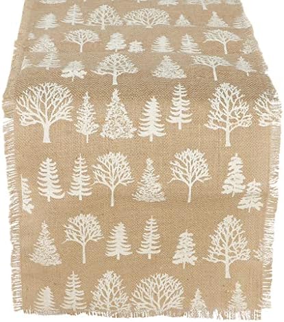 Dibor Table Runner Natural Woven Jute Winter Forest Printed 2.2m Decorative Winter Tablecloth (CV35)