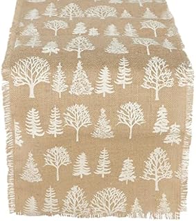 Dibor Table Runner Natural Woven Jute Winter Forest Printed 2.2m Decorative Winter Tablecloth (CV35)