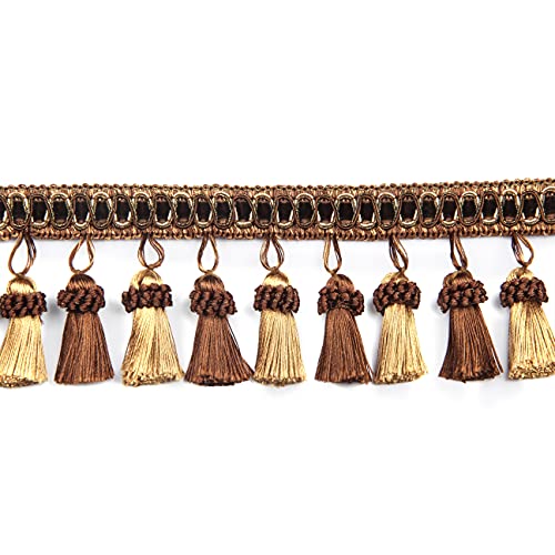 Fenghuangwu 6.5 Yard Handmade Tassel Fringe Trim, 8Cm/3.15Inch Diameter Hand Knitting Tassel Fringing Trimmings for DIY, Decor,Curtain Tablecloth Home Decoration-Dark Coffee