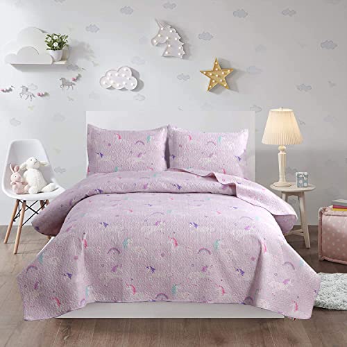 Kids Quilt Set Queen Size Girls Bedspread Coverlet Reversible Quilt Bedding Cute Unicorn Bed Set Girls Lightweight Quilt Bedspread Kids Coverlet Animal Print Teens Soft Microfiber Quilt All Season #TOP19