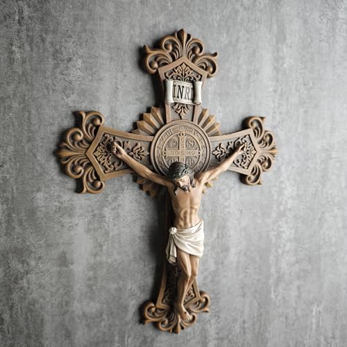 Cruz de parede com crucifixo católico de São Bento BC, cruz de Jesus Cristo, presente religioso vint