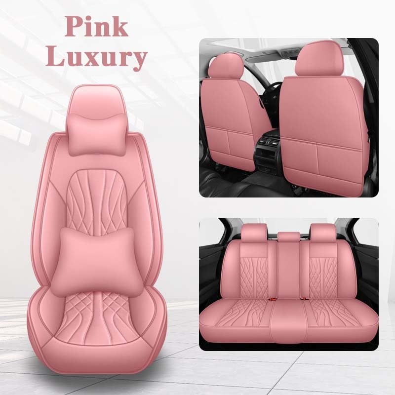 Housse siege voiture universel cuir pu ensemble complet durable rose - 7