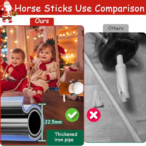 Frebuta Stick Horse,30 to 50In Horse Sticks 3-12 Age Riding Plush with Sound Sturdy Stick Stainless Steels Soft Sponge Handle Illuminated Wheels Hobby Horse Horse Toy (Brown Blue, 30-50INCH) - Thumbnail 4