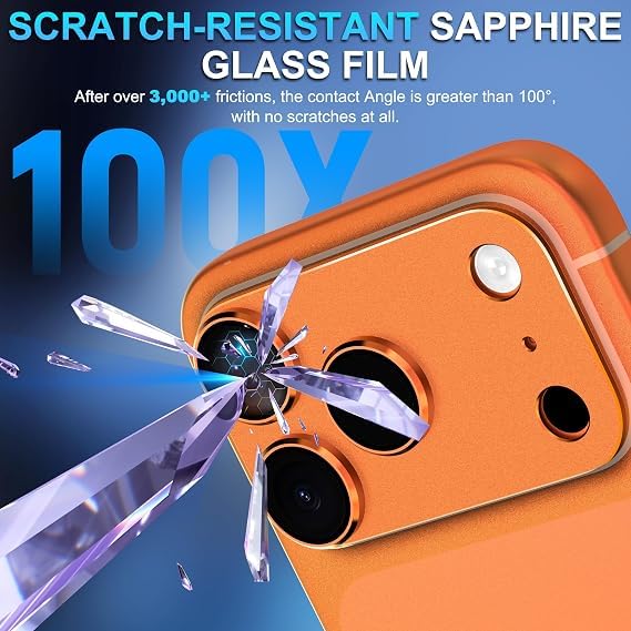 Image of Ferilinso GARHIL Camera Lens Protector Compatible for iPhone 17 Pro Max 6.9 Inch, 9H Tempered Glass Camera Protector, Full Coverage Lens Ring Cover, Matte Metal Joint Plate, Case Friendly, 1 Pack, Orange