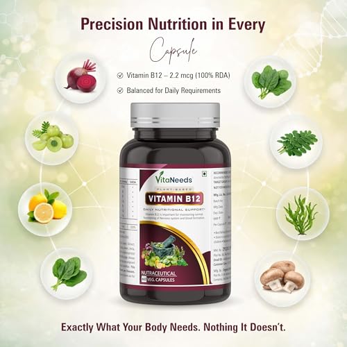 Image of Vitamin B12 Supplements | Vegan Vitamin B12 tablets | With Moringa, Spirulina,Alfalfa,Wheatgrass, Amla & Superfoods | Energy and Vitality Natural B12 Supplement for Adults Vegetarian Friendly Formula for Daily Routine |60 Veg Capsules 2.2 MCG (Plant Based)