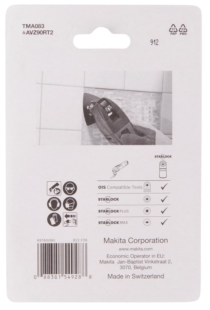 Makita B-69799 Starlock HM/TC Deltaplatte 90 mm TMA083, Körnung 20, für Mörtel, Leim, Fiberglas, Holz, für Multitool, Multifunktionswerkzeug, 1 Stück