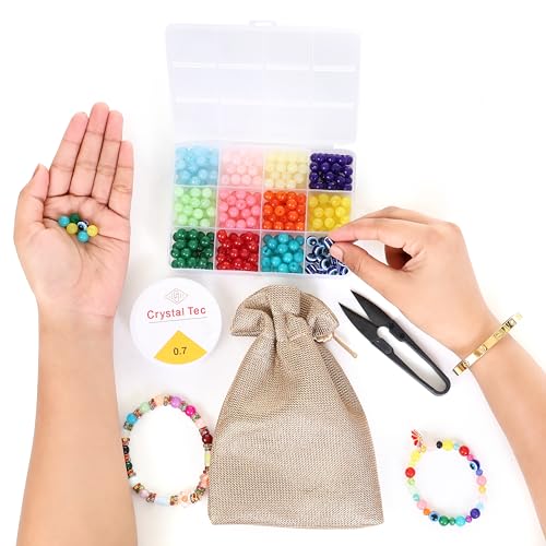 Image of Ambitieux DIY Bracelet Making Kit for Girls - 12 Types Colorful Beads with Charms, Elastic Thread, Earrings, Clasps & Rings - Jewellery Craft Kit for Kids, Birthday Return Gift, Rakhi Special Set for 2 3 4 5 6 7 8 9 10 years (8mm Moon)