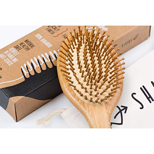 Sharca Premium Wooden Bamboo Hair Brush With Ball Tipped Bristles From Natural Wood. Organic, Biodegradable, No Plastic #TOP3