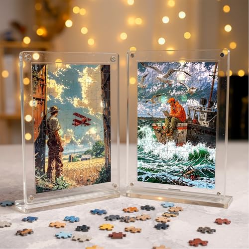 Image of Mini Leaves Chasing the Horizon Acrylic Frame Jigsaw Puzzle 140 Pieces | Vintage Airplane Desk Decor with Display Frame | Premium Gift for Art Puzzle Lovers