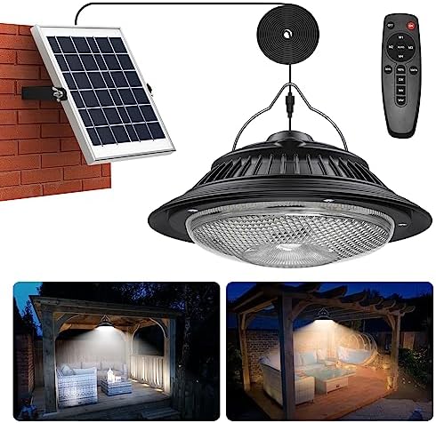 UPONUN Solar Pendant Lights Motion Sensor, 5 Modes Dimmable 6000K/4000K/3200K Solar Shed Lights with ON Off Switch & Remote Daytime Available Solar Hanging Chandelier Lights Indoor/Outdoor Home Shop