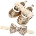 LIVEBOX Baby Infant Girls Shoes, Soft Sole Prewalker Mary Jane Princess Dress Crib Shoes with Free Baby Headband for Attend Wedding Birthday Party Events (Gold, L)