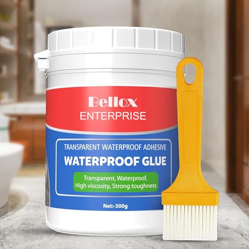300gm Transparent Waterproof Glue with Brush, Silicone Glue for Roof Water Leakage Crack Seal Agent Indoor & Outdoor, Waterproofing Coating Sealant for Bathroom, Pipes, Wall, Tile Surface Window