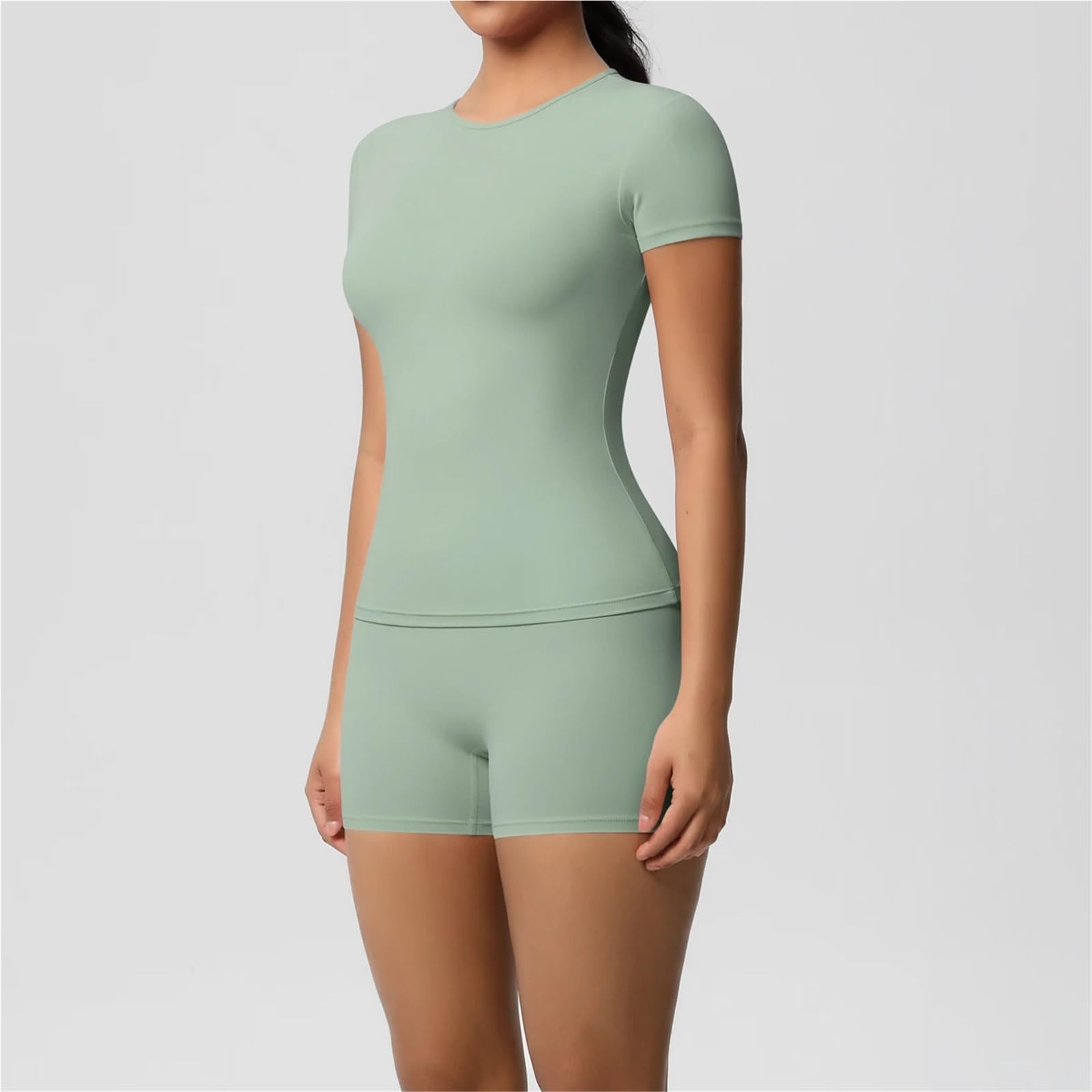 Ensemble de Yoga Ensemble de 2 pièces Leggings Gymnastique à séchage Rapide, Manches Courtes, Respirant, Extensible, Yoga, Slim, Fitness, été pour Le Sport