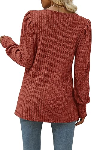 Image of WIHOLL Long Sleeve Shirts for Women Trendy Casual Square Neck Tops Lightweight Sweaters