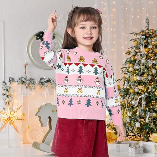 Toddler Christmas Sweater Snowman Girls Knit Crewneck Snowflake Pullover Kids Cute Xmas Pink Clothes Tops 3-7 Years4