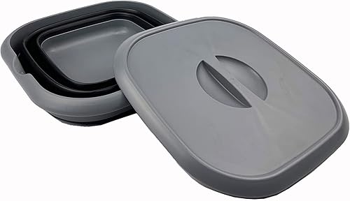 Miniatura 3 de SAMMART Cubo cuadrado plegable de 8.5 L (2.2 galones) con tapacubo de agua cuadrado plegable con tapabañera portátil con asa y tapa (grisnegro)