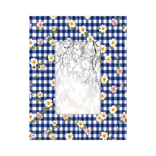 Marco de fotos de madera de 10 x 15 cm, soporte para mesa y pared, marcos de fotos de madera, cuadros azules y florales