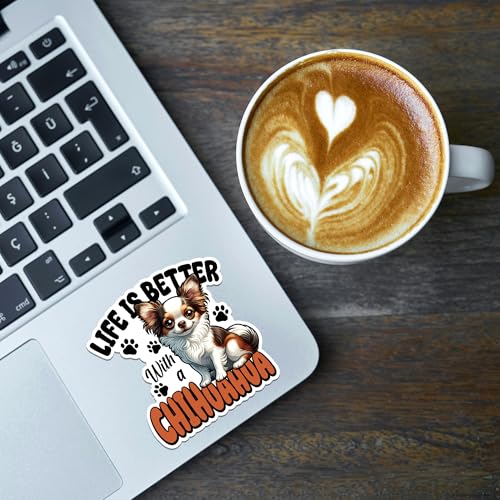 Image of Chihuahua Dog Sticker 8 Pcs (Large Size) Vinyl Stickers Laptop Waterproof Decal for Car Bumper Water Bottle Laptop Notebook Window Funny Party Birthday Decorations - Size 4 Inches
