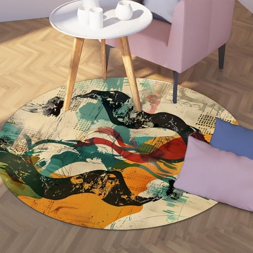 Moquette circulaire rétro bleu sarcelle tapis chambre 150cm - 3