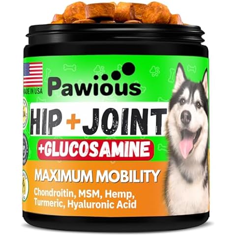 Pawious Hip and Joint Chews for Dogs - Glucosamine for Dogs - Dog Joint Pain Relief - Chondroitin, MSM, Turmeric, Hemp Oil Treats - Advanced Support Dog Joint Supplement Health - Mobility Bites Cover