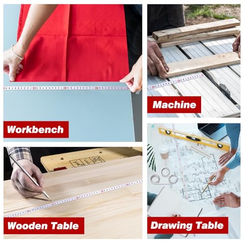 Zeawavsl Maßband Selbstklebend，6 Stück 1M/2M Skalenbandmaß Metrisches Stahllineal Weiß Maßband Selbstklebend ，Für Vermessung Vertikaler Objekte wie Werkbänke (Vorwärts, Rückwärts, Zentriert)
