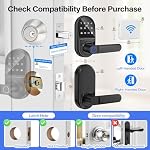 Serrure de porte intelligente avec poignée (Gateway), 7 en 1 Contrôle d'application à distance de verrouillage de porte d'empreinte digitale, mot de passe, IC Carte, clés, NFC, Sonnette de porte intégrée pour l'Hôtel Chambre à coucher de porte avant Appartement et Mor
