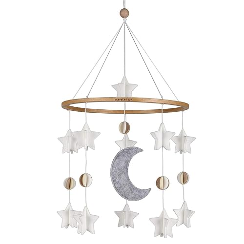 Miniatura 6 de Móvil para cuna  Móvil colgante de madera para cuna, decoración de guardería para niños y niñas, regalo perfecto para ducha, luna y estrellas (gris,