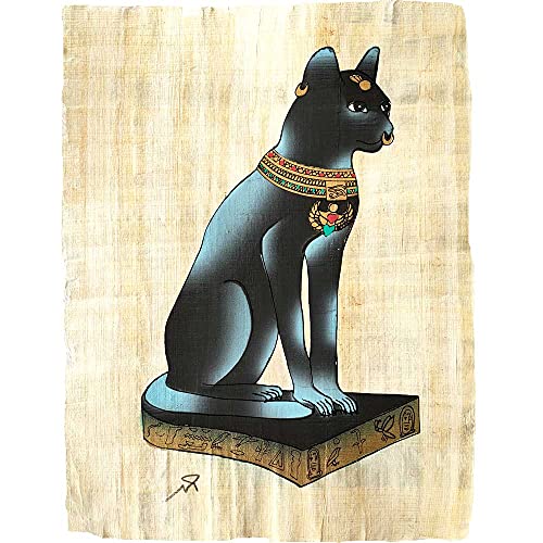 Papiro egipcio de la Diosa Bastet pintado a mano, 22x33 cm, hecho en El Cairo por Horus Artesanía