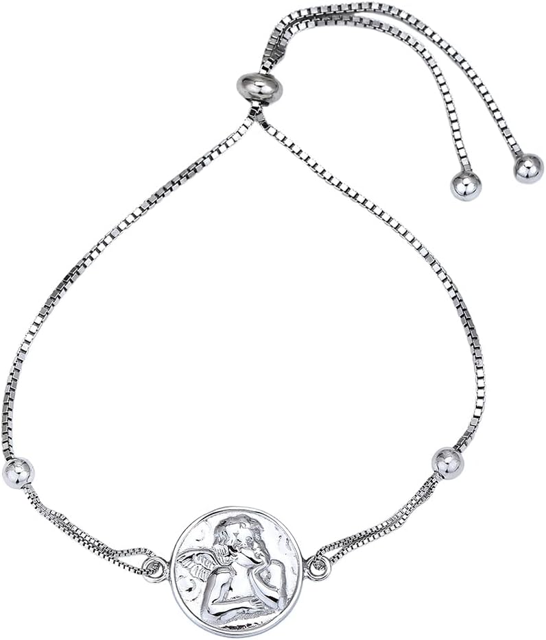 Vanbelle Sterling Silver Jewelry - Rhodium Plated with 925 Stamp - Angel Inscripted Adjustable Bracelets with Beads - Elegant Handcrafted for Women - 11" Long