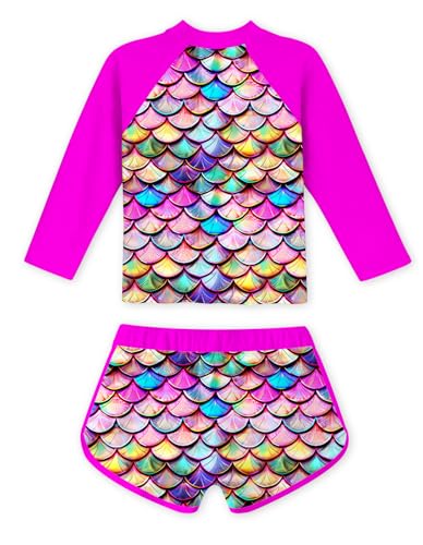 Image of TUONROAD Girls 2 Pieces Rash Guard Swimsuit Long Sleeve Tankini for 4-10 Years