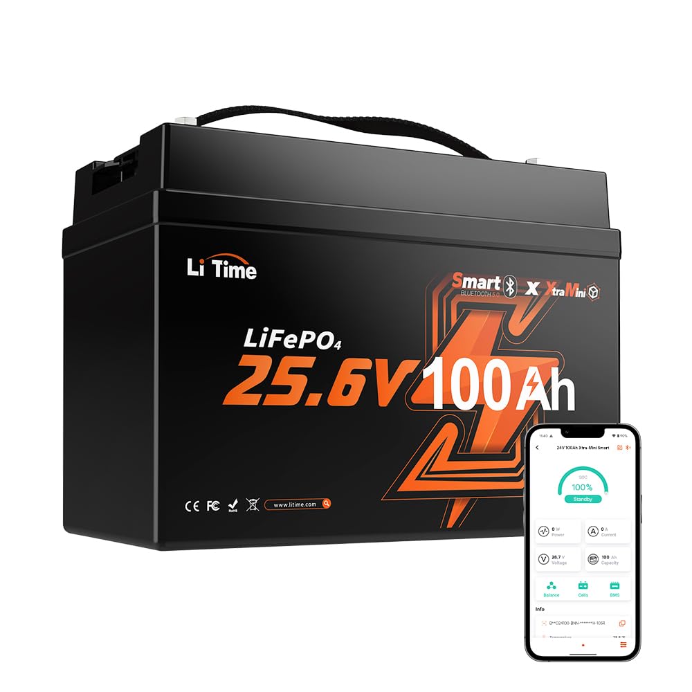LiTime 24V 100Ah Mini LiFePO4 Lithium Battery for Trolling Motors, Marine