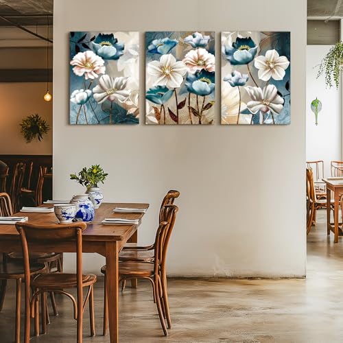 SERIMINO Lotus Flower Canvas Wall Decor Living Room, Blue Floral Picture Wall Art for Dining Room Bedroom, Art Prints Paintings for Home Decorations 16"X24"