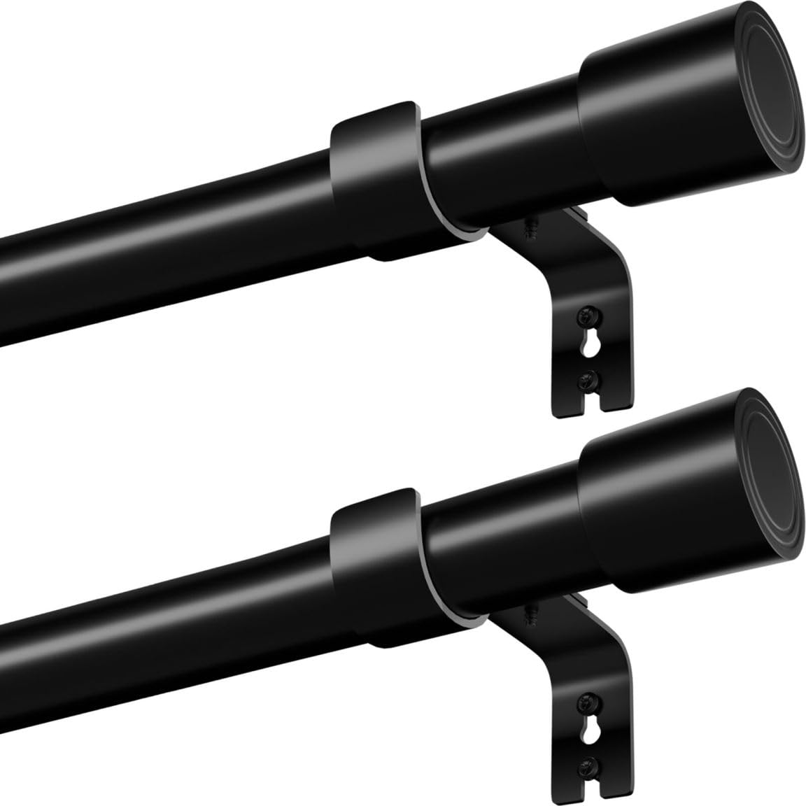 Venwemong 2 PCS Extendable Curtain Pole,Fittings Set Window Pole Adjustable Single Curtain Rod Heavy Duty with Cap Finials(110-210CM,Black)