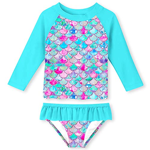 Image of Lovekider Little Girls Swimsuits 2 Pieces Swimwears Rash Guard Set Long Sleeve UPF50+ Bathing Suit for Beach 2-8T