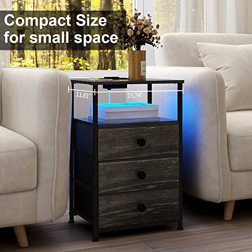 Tohomeor End Table With Charging Station Led Light Nightstand Bedroom Bed Side Dresser With 3 Fabric Drawers Open Storage Shelf Living Room Sofa End Table With Usb Ports And Outlet (Charcoal, 1 Pack) #TOP6
