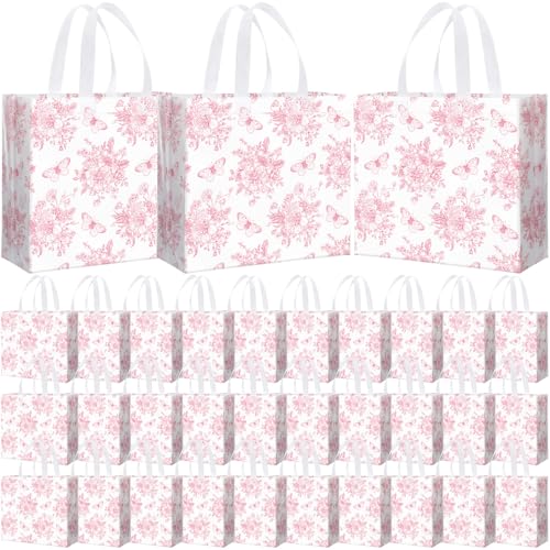 Abbylike 30 Pack Pink Floral Thank You Gift Bags with Handles, Party Favors