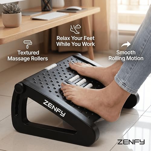 Image of Adjustable Foot Rest for Office Chair with Massage Surface & Rollers | 6 Level Height Adjustment | Ergonomic Footrest | Relieves Leg Fatigue & Back Pain | Anti-Skid Base | Office, Study Desk & Home Use
