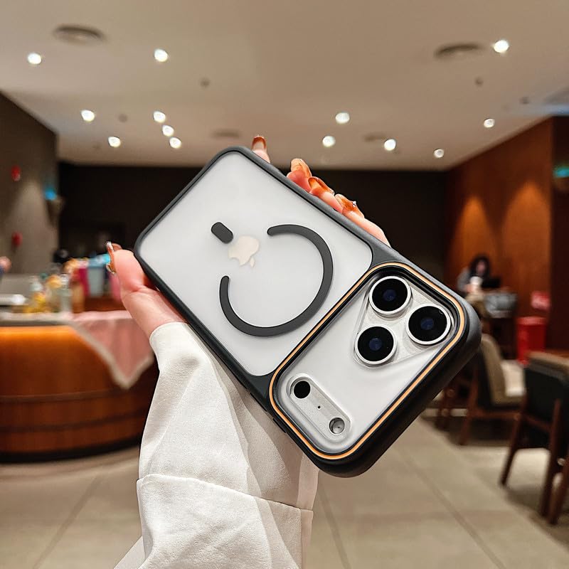 Image of LuxuryKase Frosted Clear MagSafe Case for iPhone 17 Pro Max | Translucent Matte Back | Soft TPU Bumper + Hard PC Back | Raised Camera Protection | Wireless Charging Compatible - Black