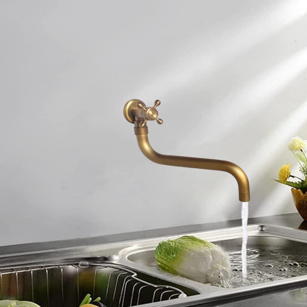Rubinetto Giardino,Rubinetto in Ottone Anticato per Lavandino Cucina Bagno Lavabo Mop Pool, Rubinetti Acqua Fredda Girevole con Maniglia a Croce Interfaccia G1/2,SL-0602
