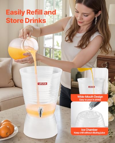 Image of VEVOR Beverage Dispenser, 2.64 Gallon Drink Dispenser for Parties, Plastic Juice Dispensers with Spigot Ice Chamber, Iced Tea Lemonade Juice Water Dispensers, for Restaurants, Hotels, Parties