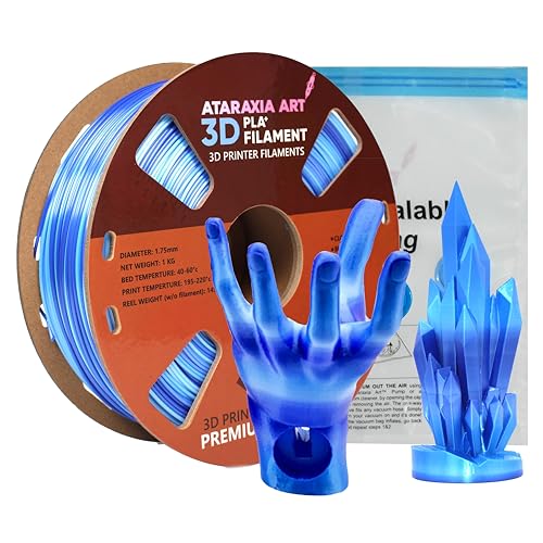 Ataraxia Art PLA Plus 3D Printer Filament, PLA Filament 1.75mm Silk Sky Blue White Dark Blue Filament, 3D Printing Filam