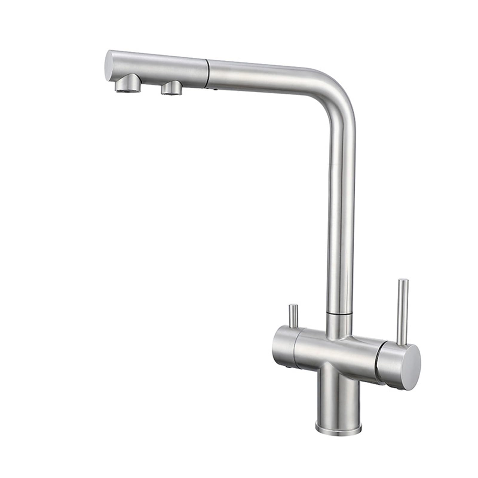 Grifo de Cocina Osmosis 3 Vias Extraible Doble Manija Giratorio de 360 ° Acero Inoxidable-Cepillado