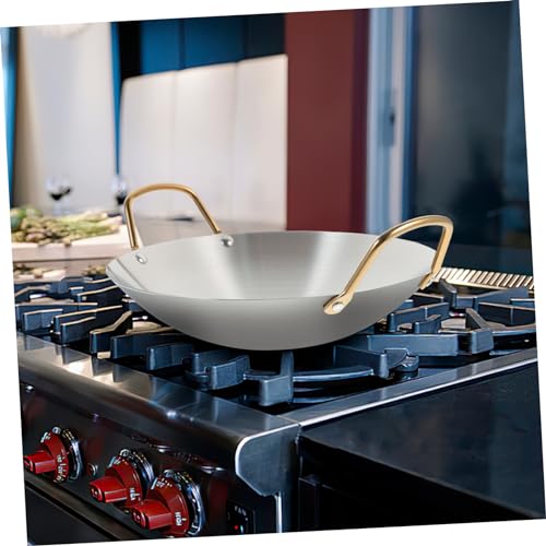 Wok pequeño de acero inoxidable con doble asa antiadherente miniatura 3