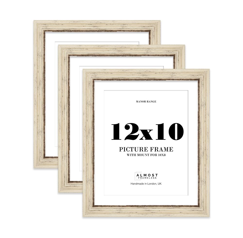12x10 Distressed Cream Picture Frame - 12x10 Frame with 10x8 Mount for 12x10/10x8 Pictures Classic Style Antique-Inspired Home Accessories, 3 Pack โ image 1